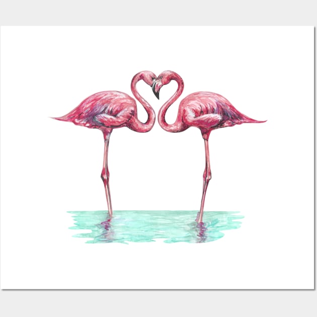 Pink flamingos in love Wall Art by Pendientera